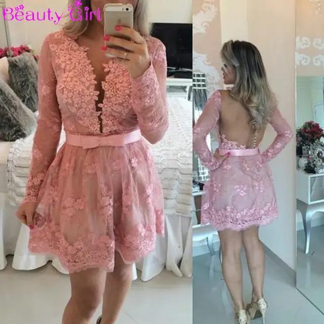 vestido manga longa curto festa