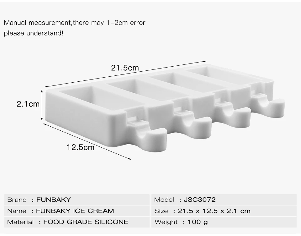 FUNBAKY 4 полости силиконовые формы для мороженого с палочками для 3D формы для льда для детской вечеринки