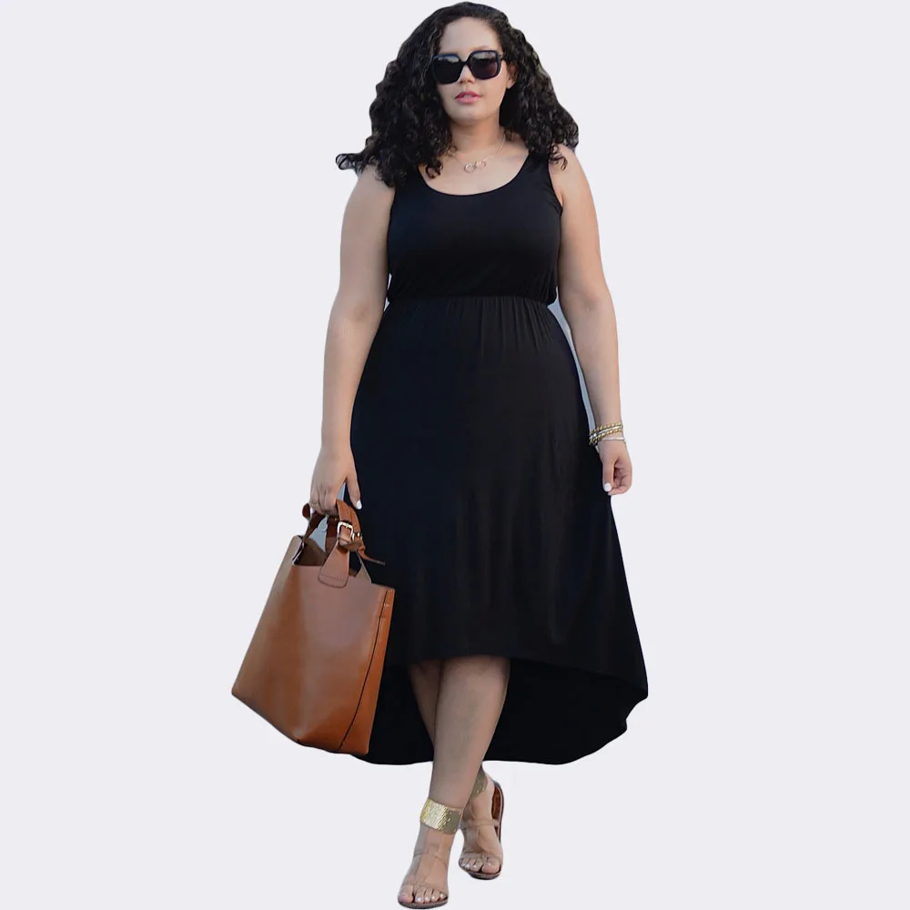 FD7007 Women Summer Plus size Dress Tank top Elastic Empire Waist