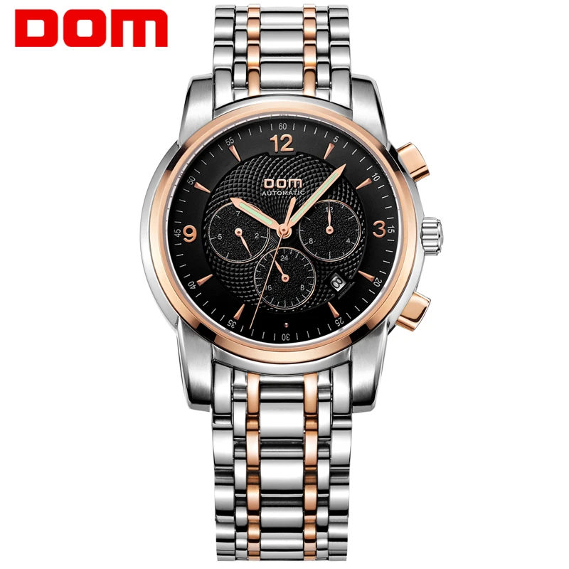 

DOM Men watches top brand luxury Sport waterproof Automatic Skeleton mechanical stainless steel Mens Watch Business reloj M-813