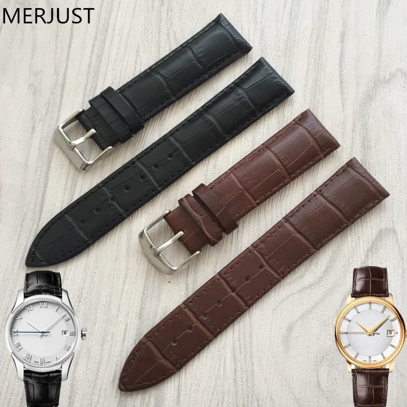 

MERJUST 20mm generic real cowhide leather brown black strap stainless steel buckle men women watch strap Bracelet + Tool