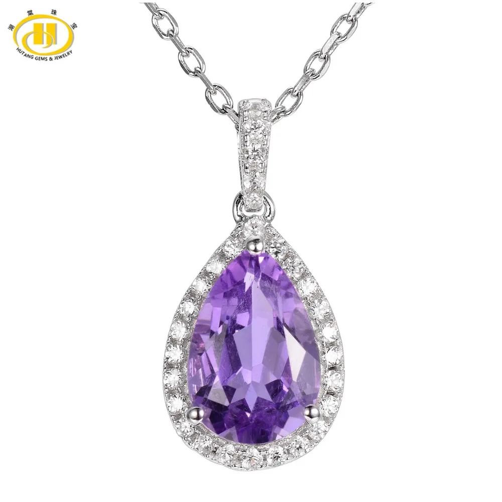 

Hutang Trendy Natural Brazlian Amethyst Pendant Solid 925 Sterling Silver Necklace Fine Jewelry Necklace For Women Birthday Gift