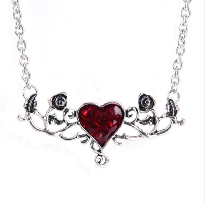 

New Vintage Goth Halloween Enamel Statement Mysterious Necklace Red Rose Flower Heart Retro Vampire Futurism Pendant Choker