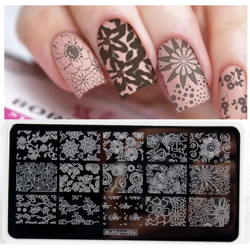 

Flower Design Nail Stamping Plate Nail Art Stamping Image Plate Super ZJOY Nail Stamp Template With Thick Backboard 006#
