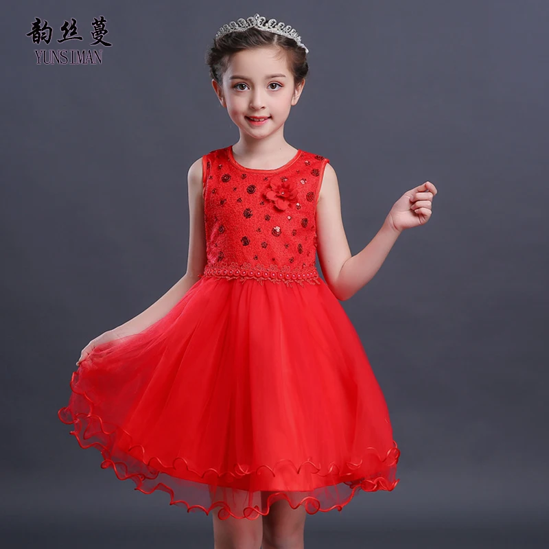 

Summer Baby Girls Dress for 3 4 6 8 10 12 Years Sleeveless Floral Red White Lace Party Princess Costume Kids Knee Dresses 33C14B