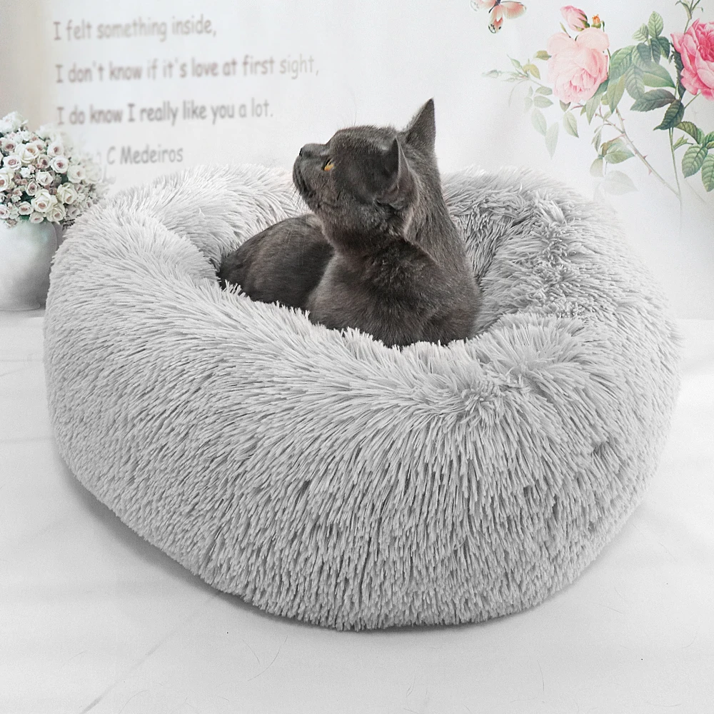 Comfy Plush Pet Dog Bed Hondenmand Washable Round Calming Pet Bed Cushion Sofa Mat Kennel Donut Beds House For Large Dogs Hot