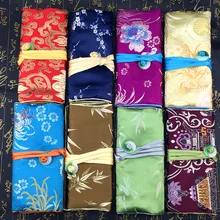 Нефритовая кнопка клатч Сумка рулон для ювелирных украшений Путешествия хранения шелковой парчи 3 упаковочный пакет с застежкой макияж карман настроить 30 шт./лот