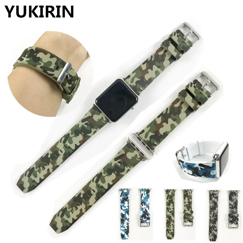 

YUKIRIN Camouflage Silicone Sport Band For Apple Watch Series 4 3 2 1 Wrist Strap for iWatch 38 42mm 40 44mm Wriststrap