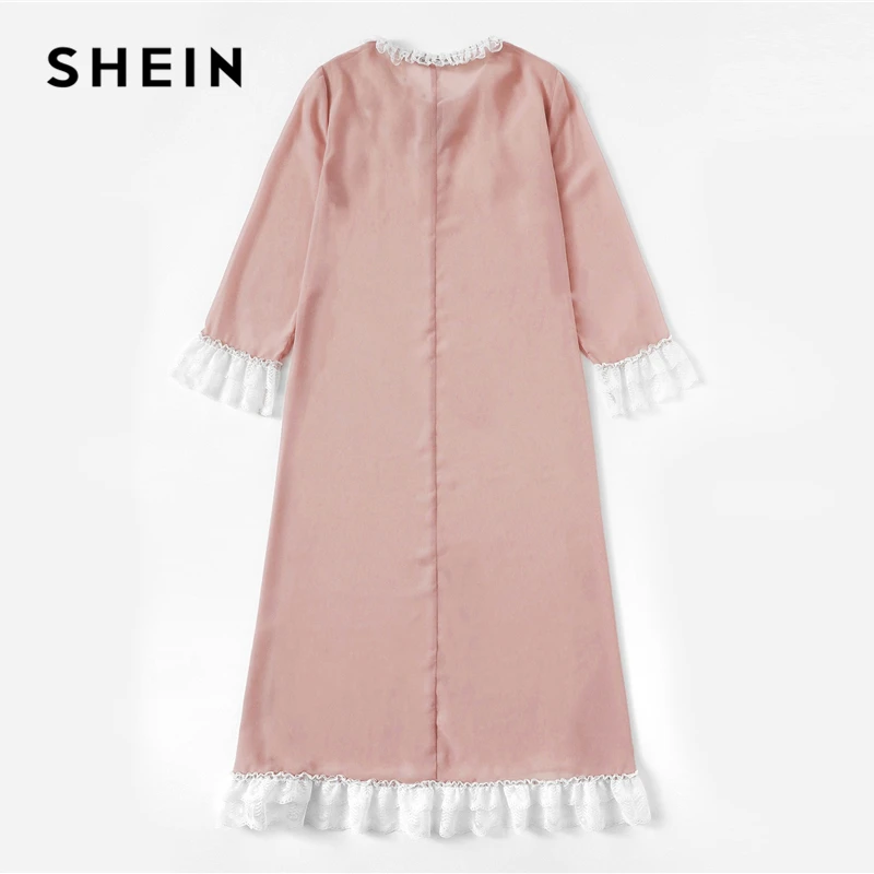 SHEIN Пижама С Контрастной Кружевной Отделкой Женские Пижамы V Образным Вырезом