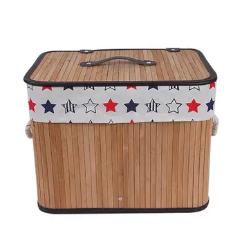 

Bamboo Woven Laundry Hamper Natural Large Covered Clothes Storage Basket Portable Home Cloth Art Groceries Toys Finishing Box