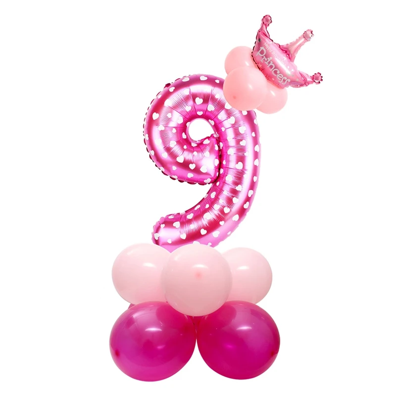 Розовый с днем плакат "с днем рождения" воздушные шарики для украшения для маленьких девочек детский праздничный костюм поставки взрослая гирлянда сувениры первый 1st 1 2 3 4 5 6 7 8 9 10 - Цвет: pink 9 set