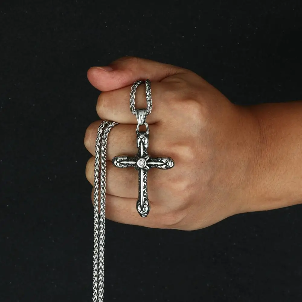 Стильный нательный крест на цепочке ожерелье s винтажный узор из нержавеющей стали ожерелье для тела ювелирные изделия для мужчин Отец рождественские подарки NC191