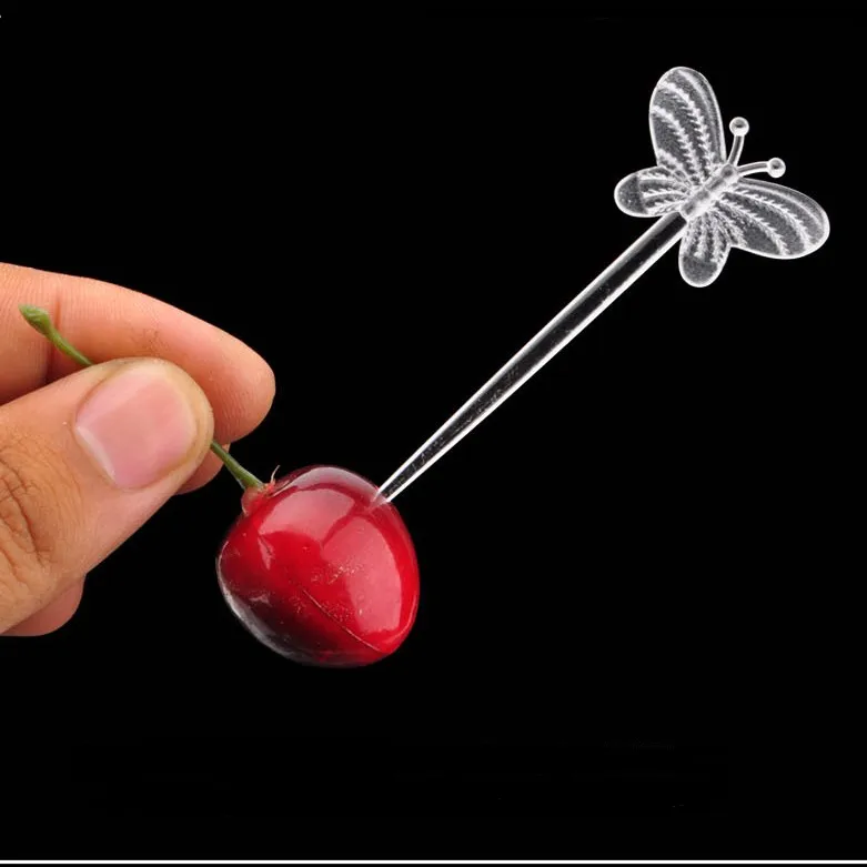 

Прозрачные пластиковые коктейльные палочки с бабочками и фруктами, креативные овощные палочки для тортов, вечерние палочки для бутербродо...