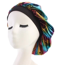 Удобная Женская Лазерная модная широкополосная Атласная шапочка для волос Ночная шапочка для сна женский тюрбан