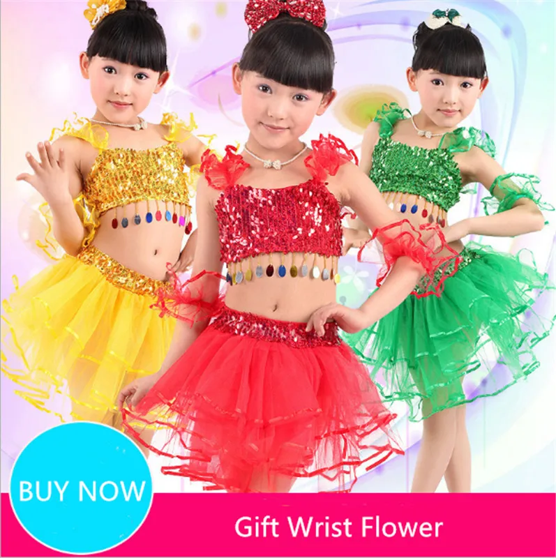 

Children Jazz dance skirt girls Shining Wear Sequin hip-hop Jazz Kids Dance Competitions Performance Stage Clothing Dancewear