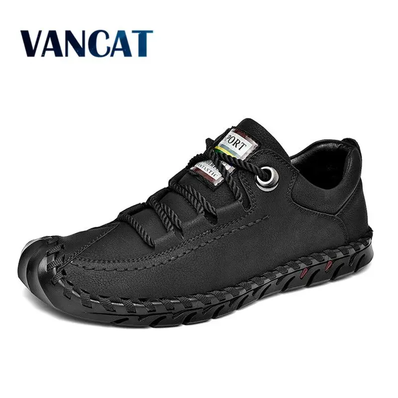 Vancat 2019 New Fashion Leather Spring Casual Shoes Men's Shoes Handmade Vintage Loafers Flats Hot Sale Moccasins Sneakers