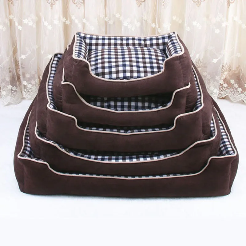 Pawstrip 4 Size Plaid Pet Dog Beds Winter Warm Large Dog Bed House Detachable Wash Puppy Cushion