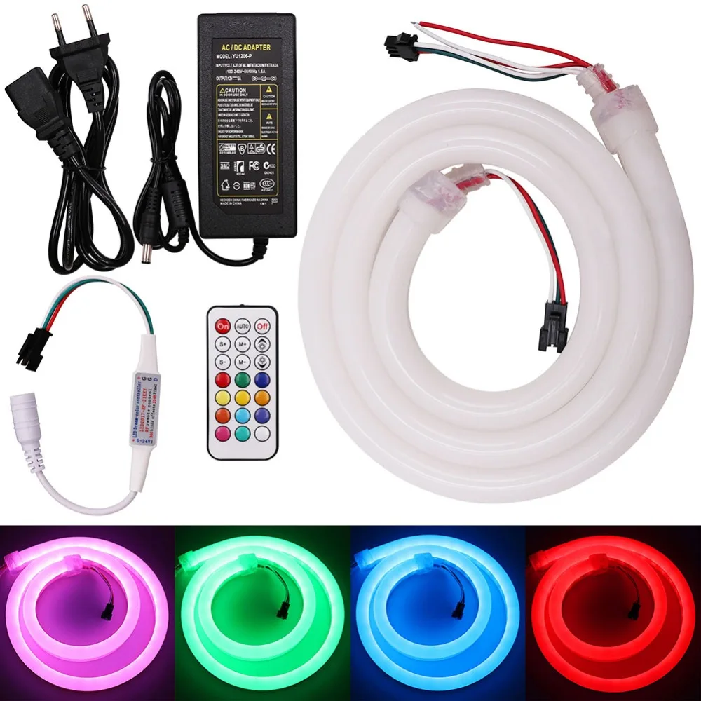 

1M/2M/5M DC12V RGB Led Neon Rope WS2811 Pixel Strip Light + WS2812B 21Key Pixel Controller + 5A Power EU/UK/US/AU Plug Adapter