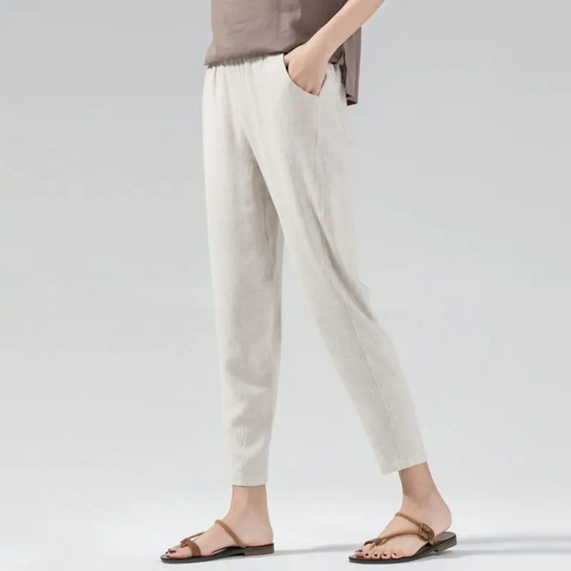 

Women Summer Casual Harem Pants New 2019 Fashion Harajuku Style Elastic Waist Female Cotton Line Ankle-length Pants P032