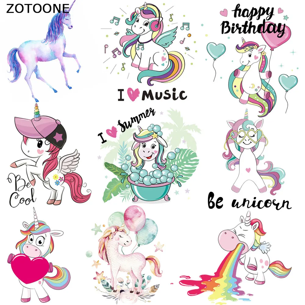 

ZOTOONE Cute Cartoon Unicorn Patch for Kids Heat Transfer for Clothes DIY Heart Music Iron on Thermo Stickers Badges Application