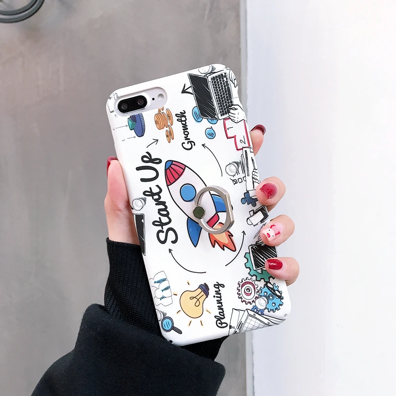 

Xs Max Hard PC shell with ring holder Xr X mobile for iphone 8 plus 7 6s 6 Industrial design invention creation Rocket start up