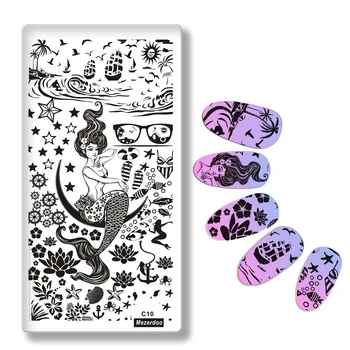

Mezerdoo Mermaid Nail Stamp Design Nail Art Stamp Template Image Transfer Marine Life Patterns Gel Nail Polish for Stamp C10
