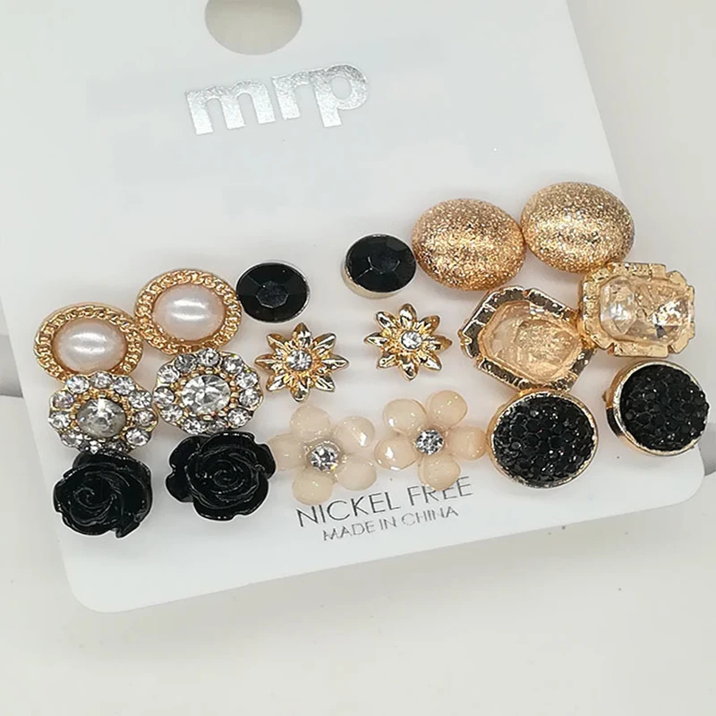 

9Pairs/Set Earrings Set Butterfly Girls Round Party Hot Sale Crystal Seaside Zircon Wedding Leaf Pearl Exquesite Women Flower