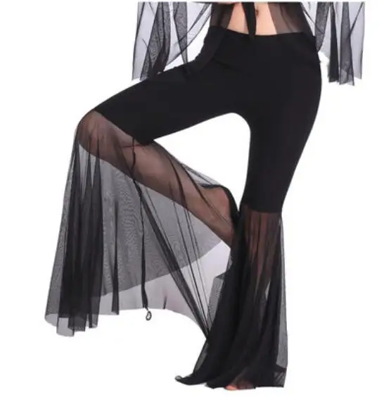 Сексуальные женские брюки для танца живота с сеткой рыбий хвост эластичные длинные брюки удобные тренировочные брюки - Цвет: Black