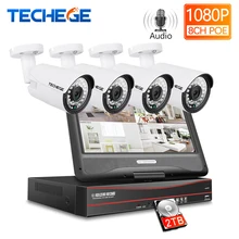 Techege 8CH 1080P 48V POE NVR комплект с 10,1 ''ЖК-монитором 2MP 3000TVL PoE ip-камера Открытый ночного видения комплект видеонаблюдения