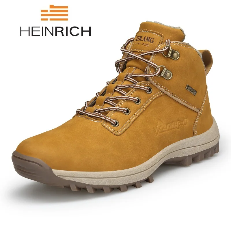 

HEINRICH Men Winter Leather Boots Fashion Casual Work Shoes Botas De Invierno Leather Ankle Boots Mens Warm Boots Botte Homme