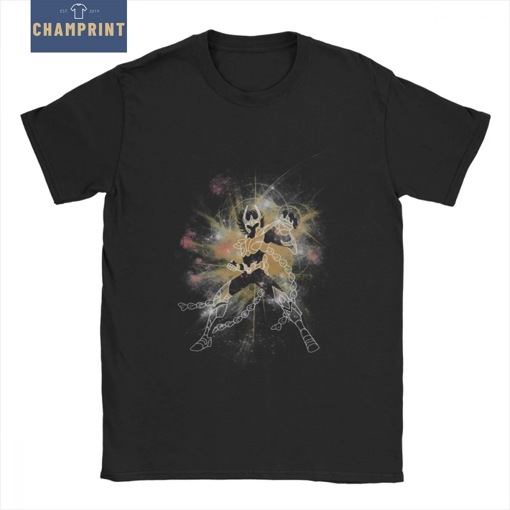 

Leisure Fiery Phoenix T-Shirt Men O Neck Cotton T Shirt Knights of the Zodiac Saint Seiya 90s Anime Short Sleeve Tees