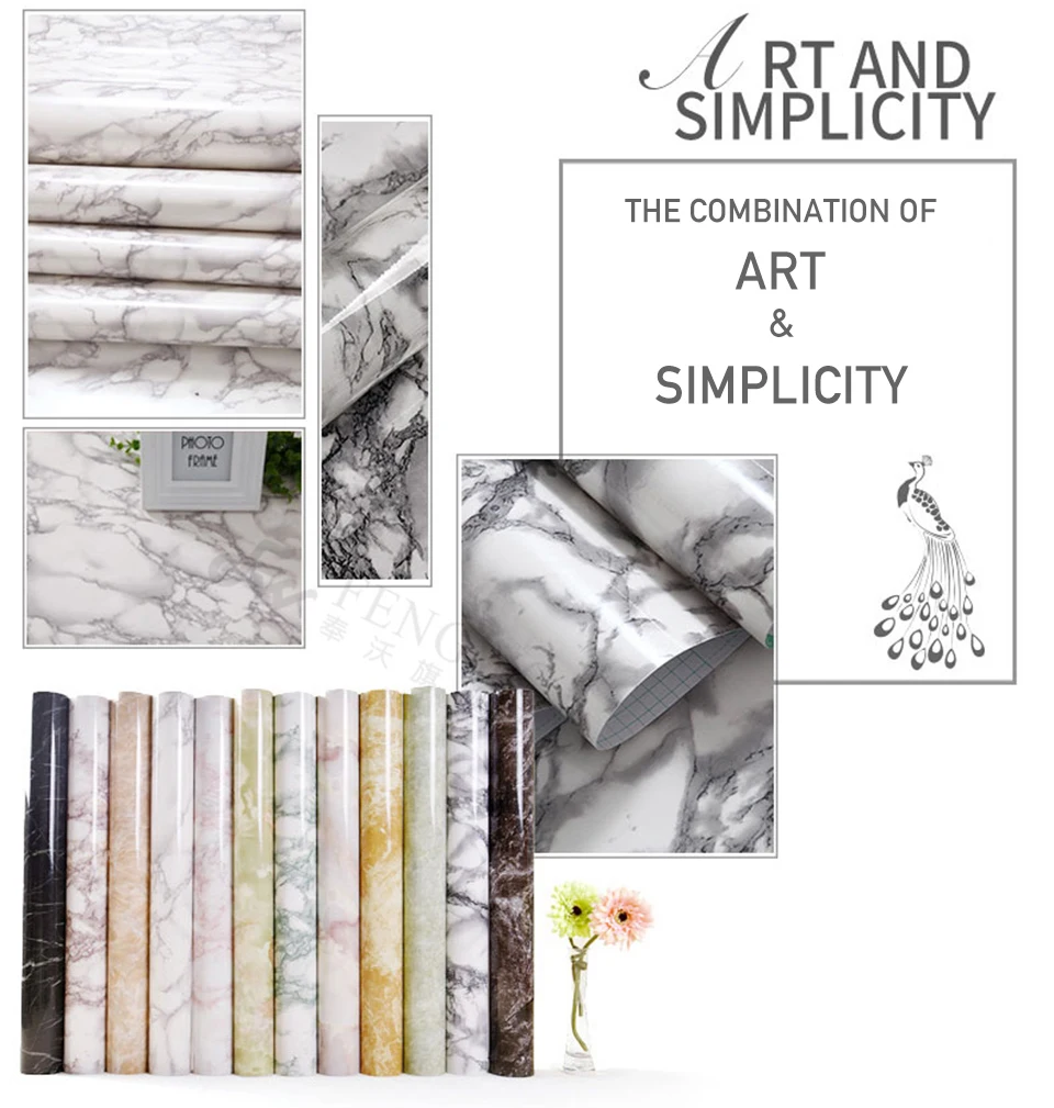 Marble Waterproof Dining Table Wall Stickers Vinyl Self Adhesive Wallpaper Decorative Film Cabinets Countertop Contact Paper DIY