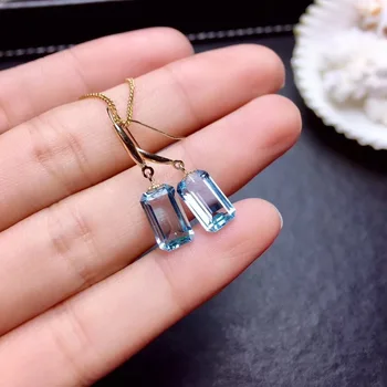 

Real 18K Gold Natural Blue topaz earring Free shipping Natural real Blue topaz 6*10mm