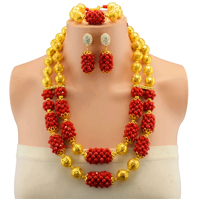 Африканские Бусины Ювелирные наборы черный классический золотой цвет шар свадебные аксессуары ожерелье браслет серьги набор