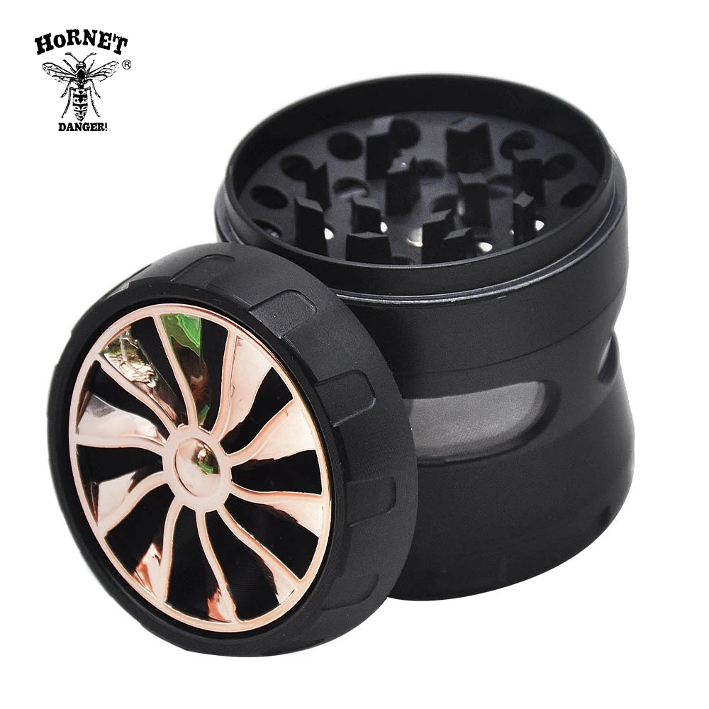 

HORNET Tobacco Herb Grinder Wheel Style Zinc Alloy Smoking Grinder With Big Window 63MM 4 Piece Metal Spice Miller