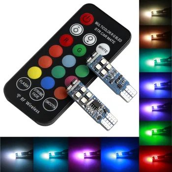 

T10 W5W LED Car Lights LED Bulbs RGB With Remote Control 194 168 501 Strobe Led Lamp For Car Reading Lights White Red Amber 12V