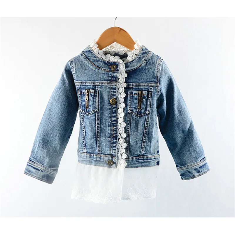 Baby Clothes Girls Jean Jackets Kids Lace Coat Long Sleeve Button Denim Jackets For Girls Children Clothing Girls Outerwear