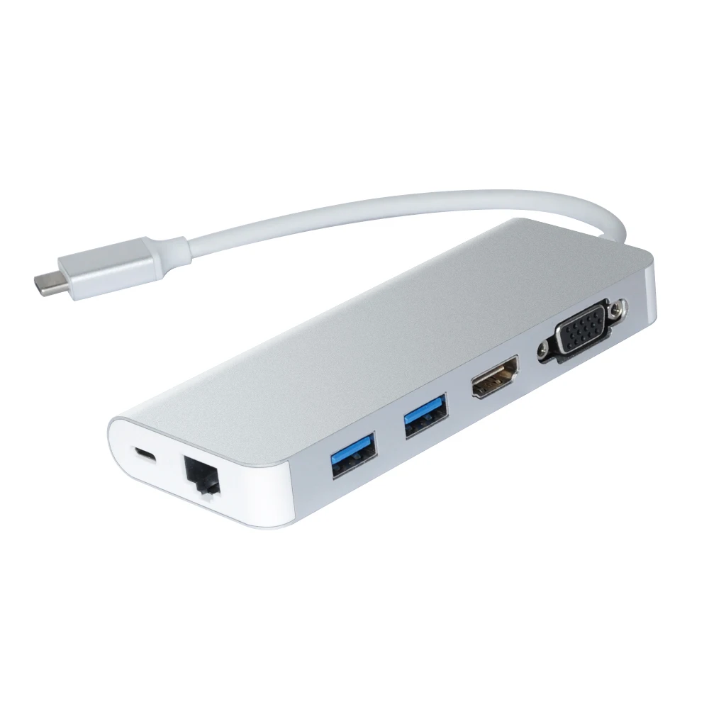 Тип C PD зарядки RJ45 сетевой порт 4 к HDMI VGA USB3.0 концентратор адаптер для Windows 10 Apple Mac OS lenovo huawei Xiaomi Asus hp