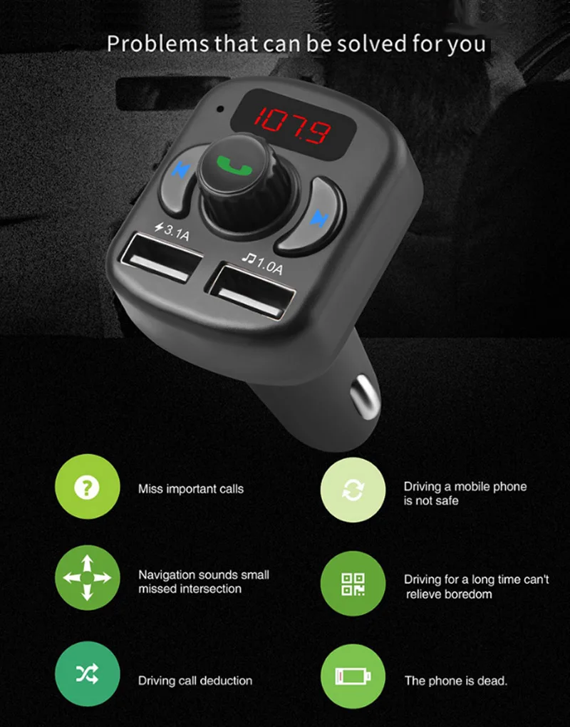 JaJaBor беспроводной fm-передатчик Bluetooth 5,0 автомобильный комплект громкой связи вызов Беспроводной Автомобильный MP3-плеер 5 в 3.1A двойной зарядное устройство usb