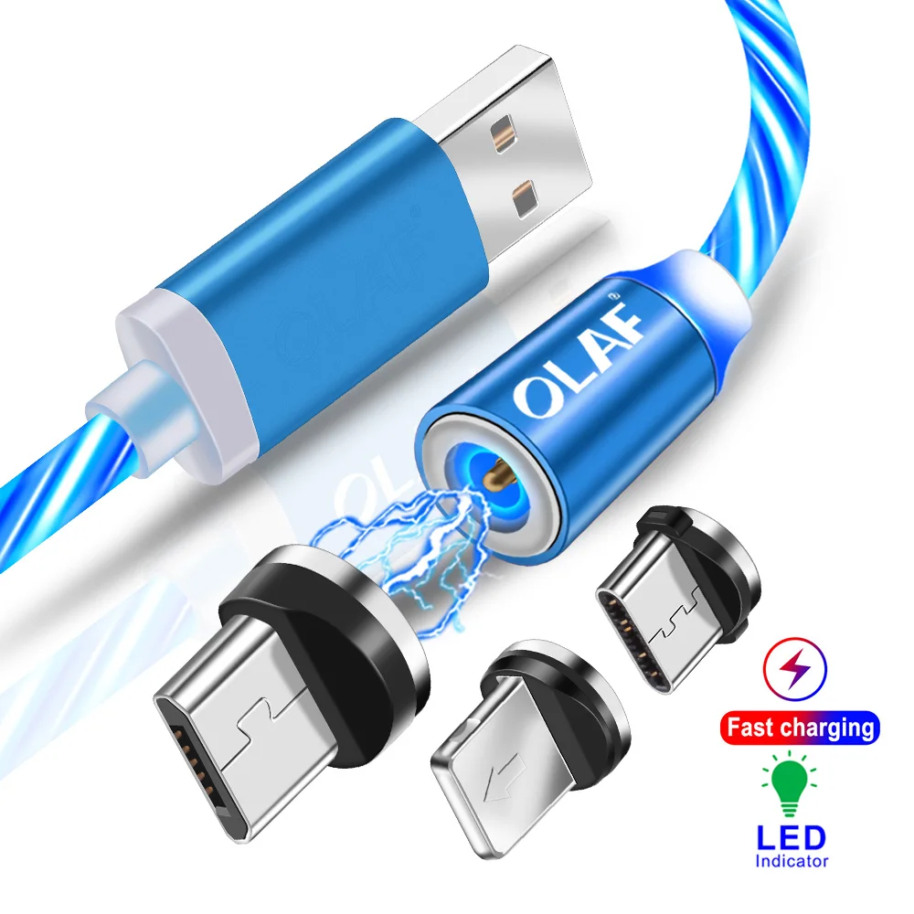 OLAF светодиодный светильник Магнитный USB кабель Быстрая зарядка Micro usb type C кабель зарядное устройство для Iphone 7 8 X XR XS Max для Redmi Note 7 шнур
