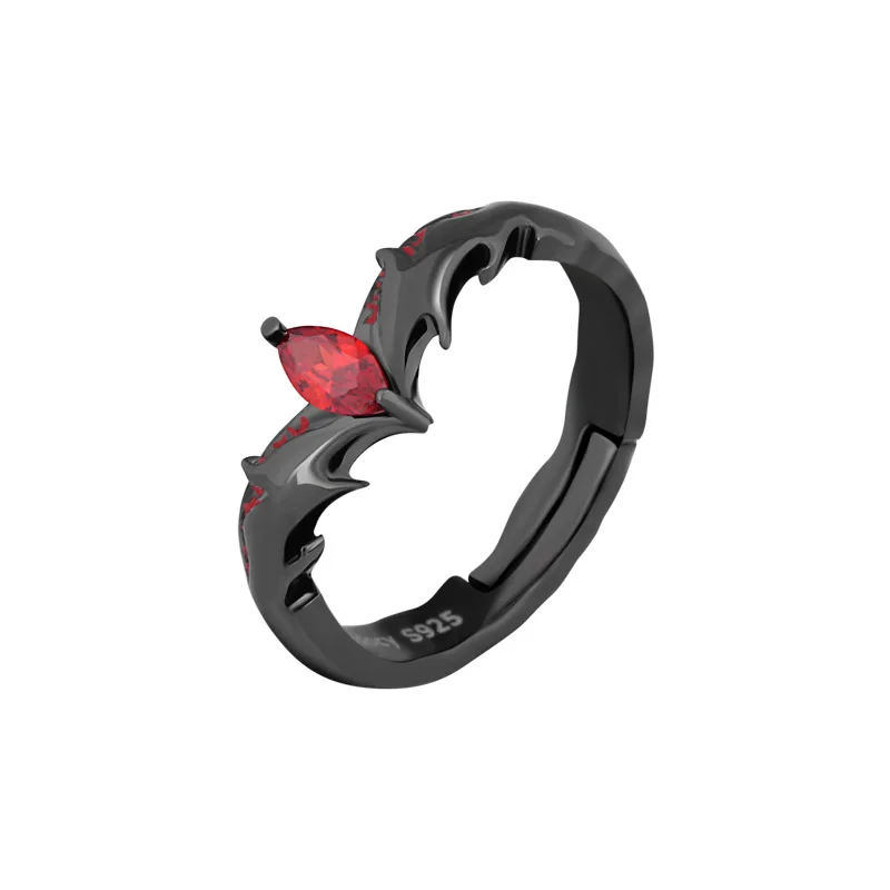 

S925 Silver Overlord Devil Relief Black Retro Gothic Ring Cosplay Prop Daily Cos Gift Adjustable 54.1mm~59.1mm US Size #7 N1