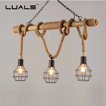 

American Retro Hemp Rope Pendant Lamp Loft Suspension Luminaire Clothing Store Pendant Lights Creative Bamboo Edison Lighting