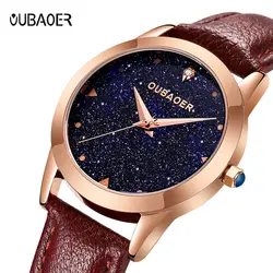 OUBAOER модные женские часы с кристаллами звездное небо роскошные часы Топ группа кварцевые наручные часы кожа Relogio Feminino