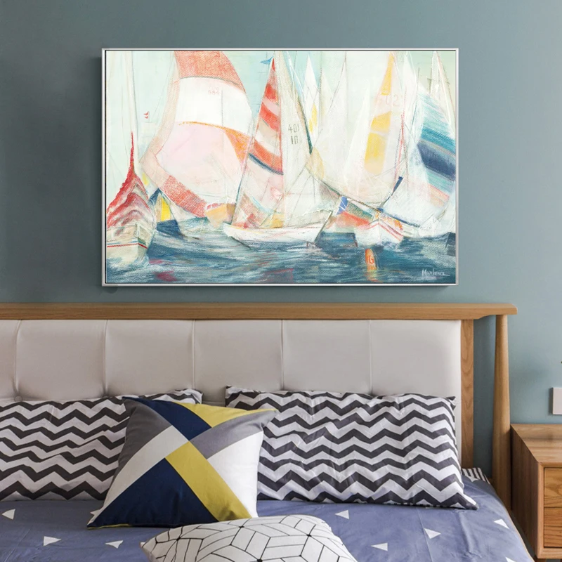 

Modern Abstract Art Posters and Prints Wall Art Canvas Painting Watercolor Sailboat Decorative Pictures for Living Room No Frame