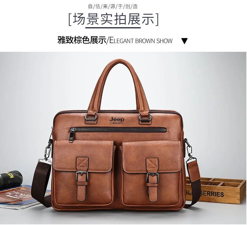 ZYJ Men Business Travel Leather Laptop Briefcase Male Bags Causal Sling Messenger Shoulder Portfolio Briefcase Bag Handbag Bolsa (15)