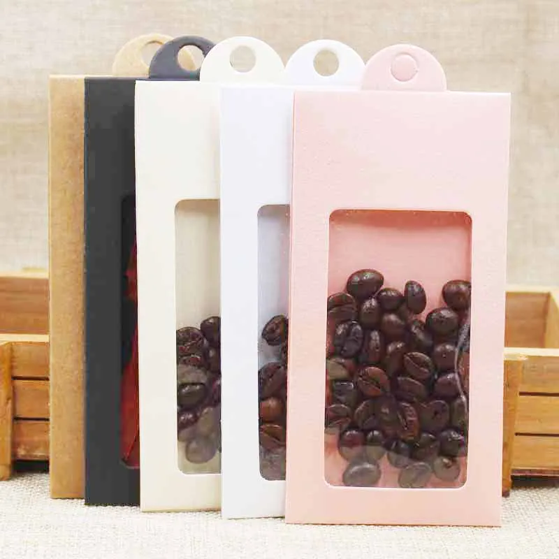 

50PCS multi color paper gift box window packing box with hanger for cookies/dry fruit/coffee beads/Iphone 6 screen