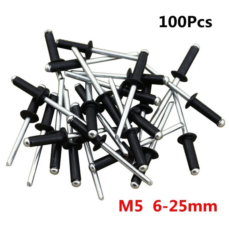 

Urijk 100pcs M5 Black Aluminum Pop Blind Rivets Core Pulling Decoration Rivets Mushroon Head Mandrel Nail Furniture Car Aircraft