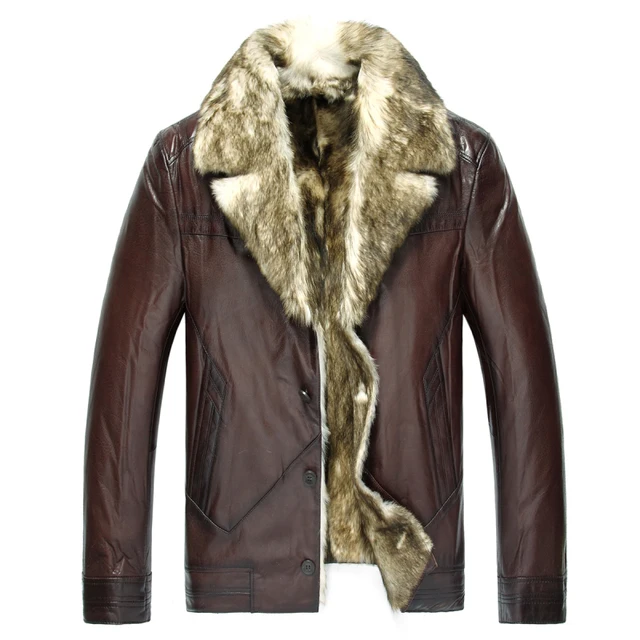 Luxury genuine wolf fur jacket winter male outerwear brown the natural