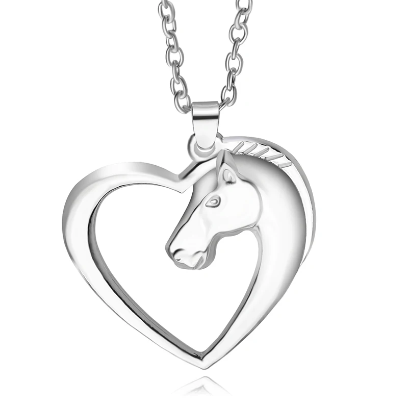 

Hot Vintage Rhodium Plated Zinc Alloy Love Heart Animal Horse Pendant Necklaces Jewelry for Lady Fashion