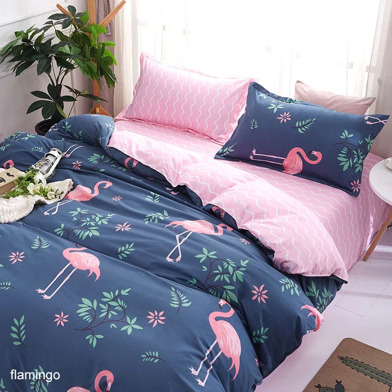 Розовый фламинго постельного белья Лист дети студент общежития 3/4 шт постельное белье, покрывало на кровать, накладки с геометрическим рисунком с героями мультфильмов